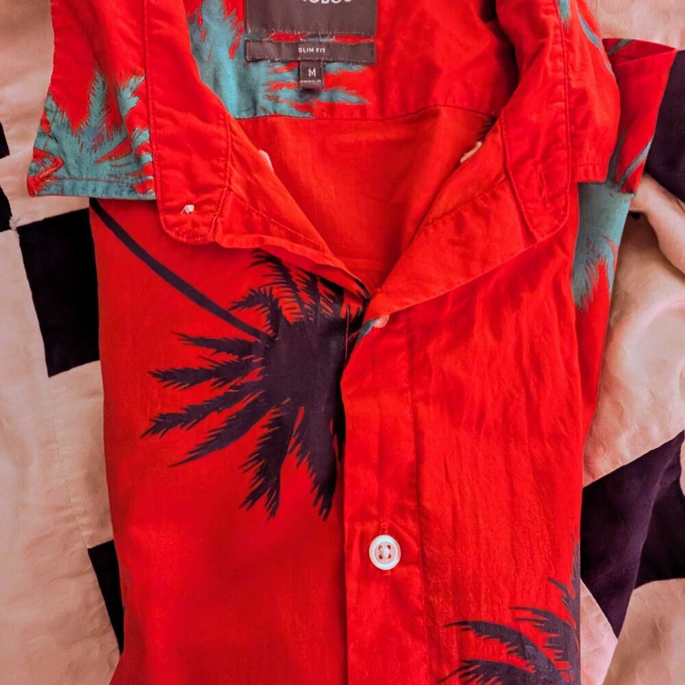 Bonobos Medium Tropical Red short sleeve button up